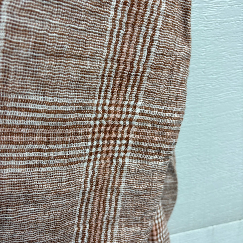 J.Jill Womens Plaid Harper Linen Blend Blazer Terracotta Cream Relaxed Fit Large - Picture 4 of 13
